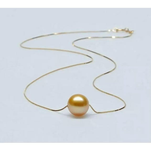 K-KED AAA  10-11mm South Sea Golden Natural Round Pearl Pendant Necklace 925