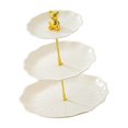 thumbnail image 2 of Un soporte para cupcakes de tres niveles con forma de flor de loto. Perfecto para fiestas y restaurantes. Beige con oso dorado, 2 of 9