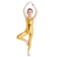 thumbnail image 3 of Zaldita Kids Girls Sleeveless Dance Jumpsuit Gymnastics Leotard Shiny Metallic Full Body Bodysuit Gold 9-10, 3 of 7