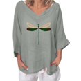 thumbnail image 1 of T-Shirt pour Femmes Col Rond en V Décontracté en Coton Chandail Hauts Libellules T-Shirt pour Dames Haut, 1 of 4