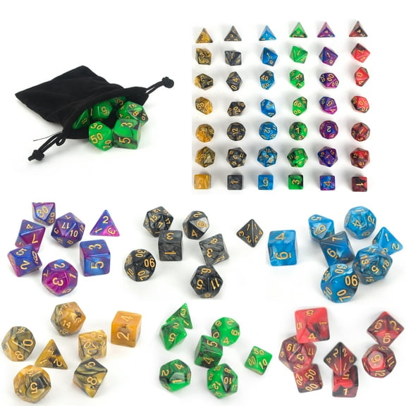 FANNYC 42pcs/6 x 7 Two-Color Multi-Sided Dice ,Holiday Entertainment And Leisure Activities Accessories ,DND RPG Magic Board Polyhedral Dice Game With 6 Storage Bags