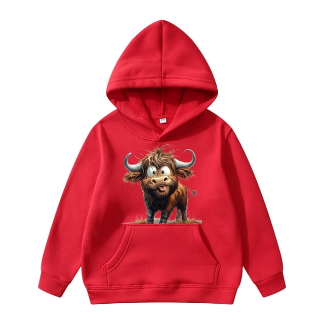 MIASHUI Sweat à Capuche Imprimé Vache pour Filles, Rouge, 8-10 Ans