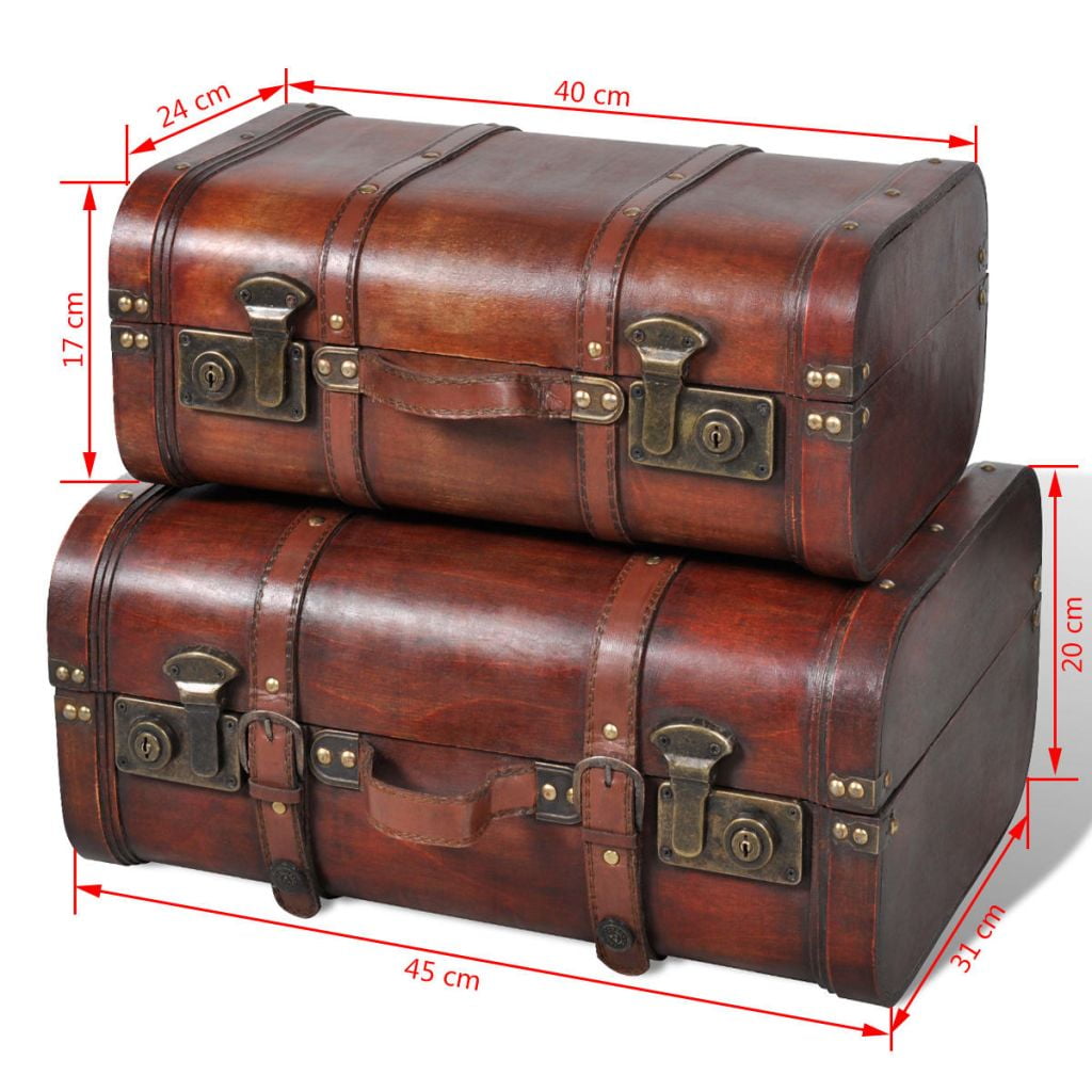 Kepooman 2 Pcs Wooden Storage Treasure Chest Box for Jewelry Keepsake Toy, Brown