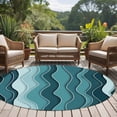 thumbnail image 5 of Abstract Round Living Room Rugs 8 ft, Turquoise Gradient Waves Beach Lines Washable Large Area Rug with Non-Slip Sturdy Edge Binding Round Carpet for Dining Room Kitchen Office, 5 of 9