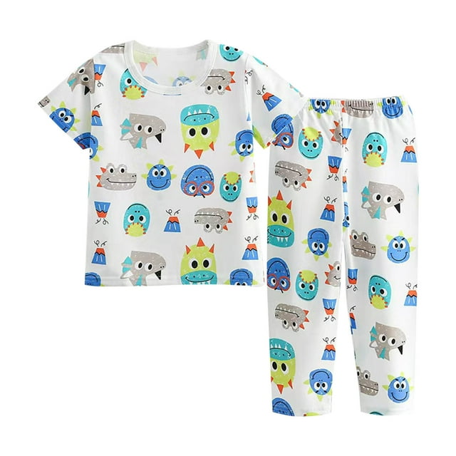 Odeerbi 1-11 Años Niños Niñas Conjunto de Verano de Algodón de Manga Corta Con Capris Y Pijama de Dos Piezas Estampado
