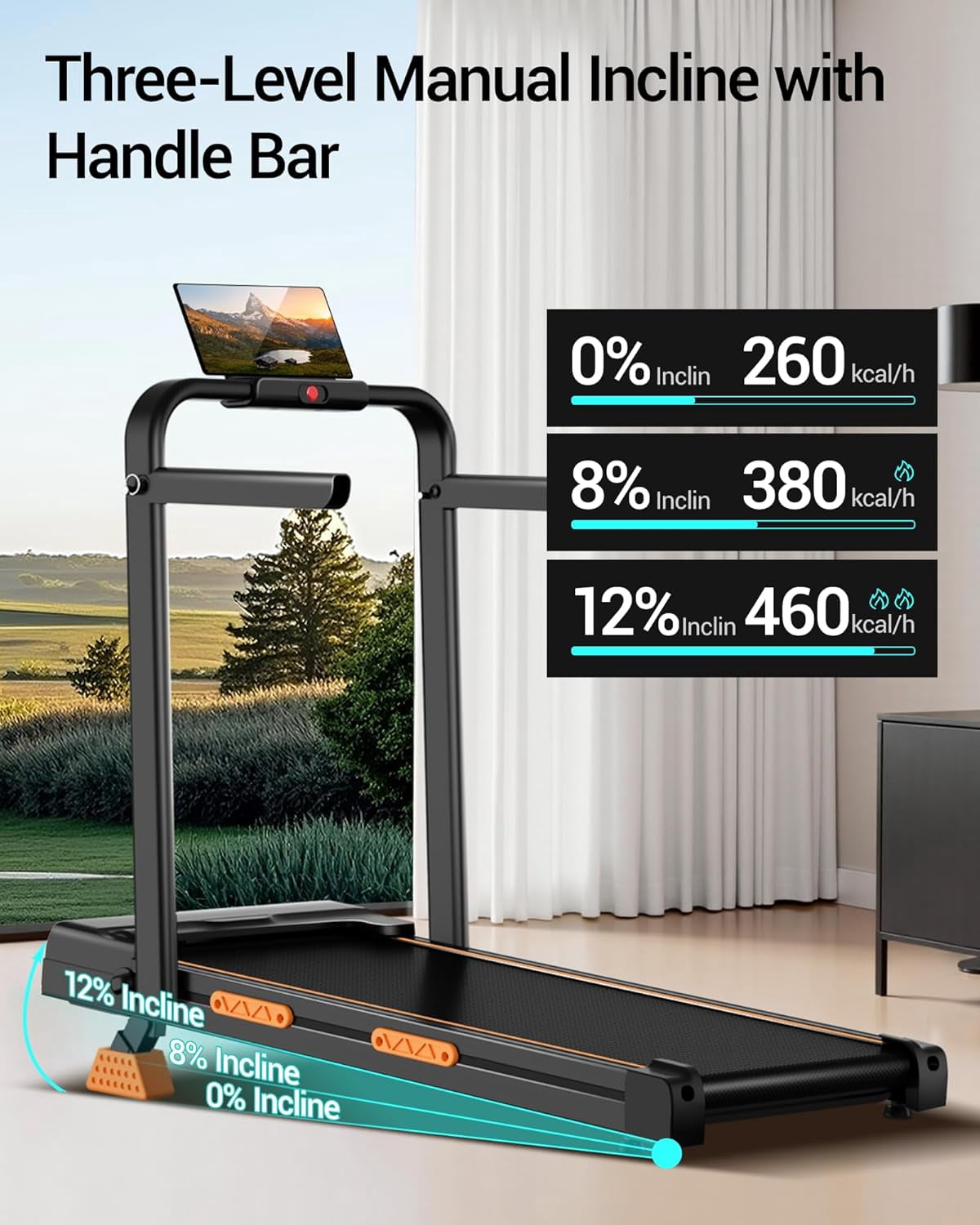 3-in-1 Walking Pad Treadmill with Handles 2.5HP Walking Pad with 12% Incline Quiet Portable Folding Treadmill for Home Office 330LBS Weight Capacity with Remote Control
