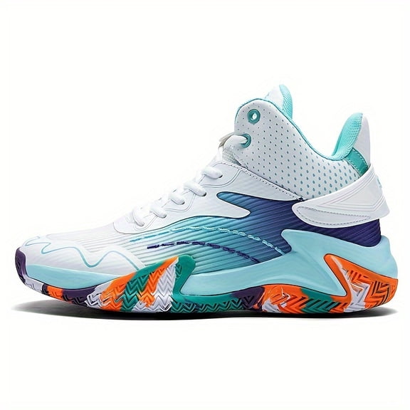 Color Block Shock Absorption Non Slip Durable Basketball Shoes, Lace Up Comfy Running Shoes For Outdoor Training Workout, All Seasons Comfy Men's Sneakers