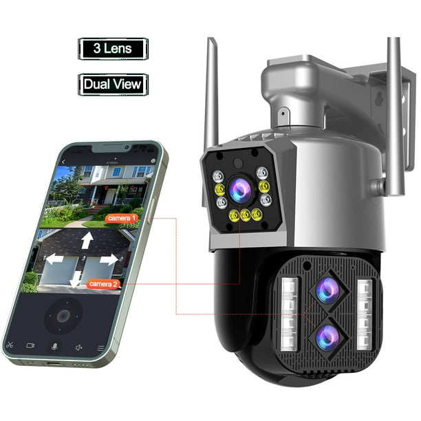 Security Camera Outdoor, 2K WiFi Camera PTZ with 3 Lens, 4MP 10X Zoom