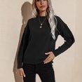 thumbnail image 2 of Suéter de cuello redondo para mujer para citas, trabajo y compras, talla S, parte superior negra lisa de manga larga con nudo, 2 of 8