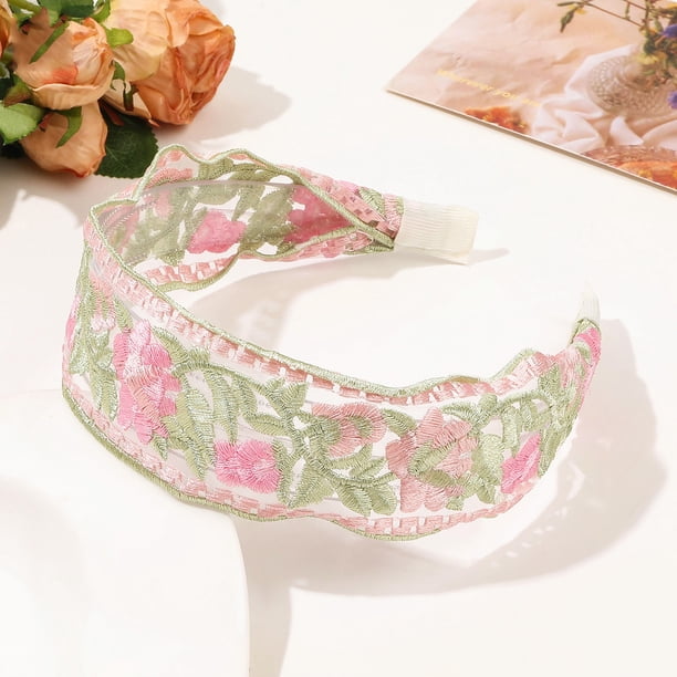 Diademas florales boho para mujer, diademas elegantes para mujer, diademas bordadas, diademas anchas antideslizantes, diademas anchas con nudo.