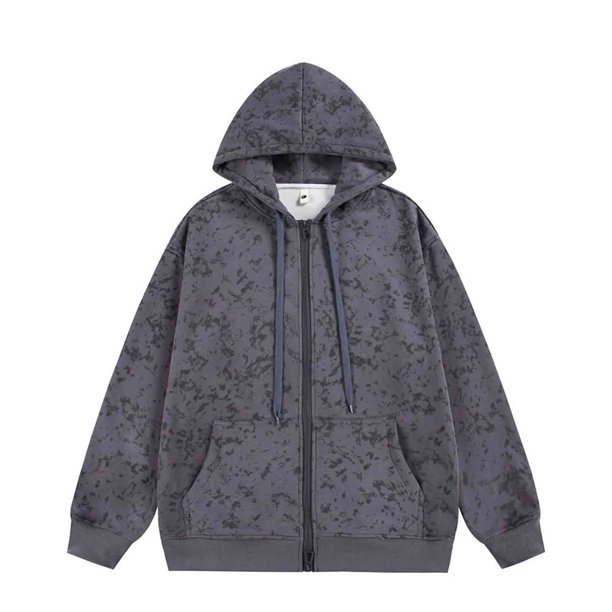 Dolkfu Sudadera con capucha de teñido anudado para hombres, chaqueta con cremallera de manga larga, abrigo casual de grandes tamaños para hombres M
