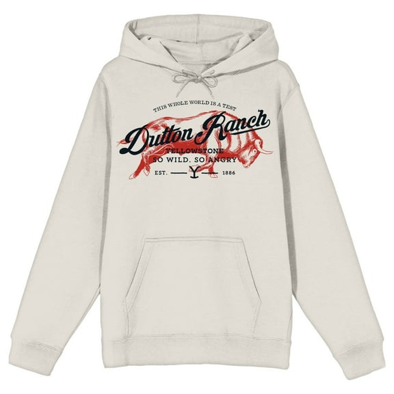 Yellowstone Dutton Ranch Art Long Sleeve Cream Men's Hooded Sweatshirt-Medium