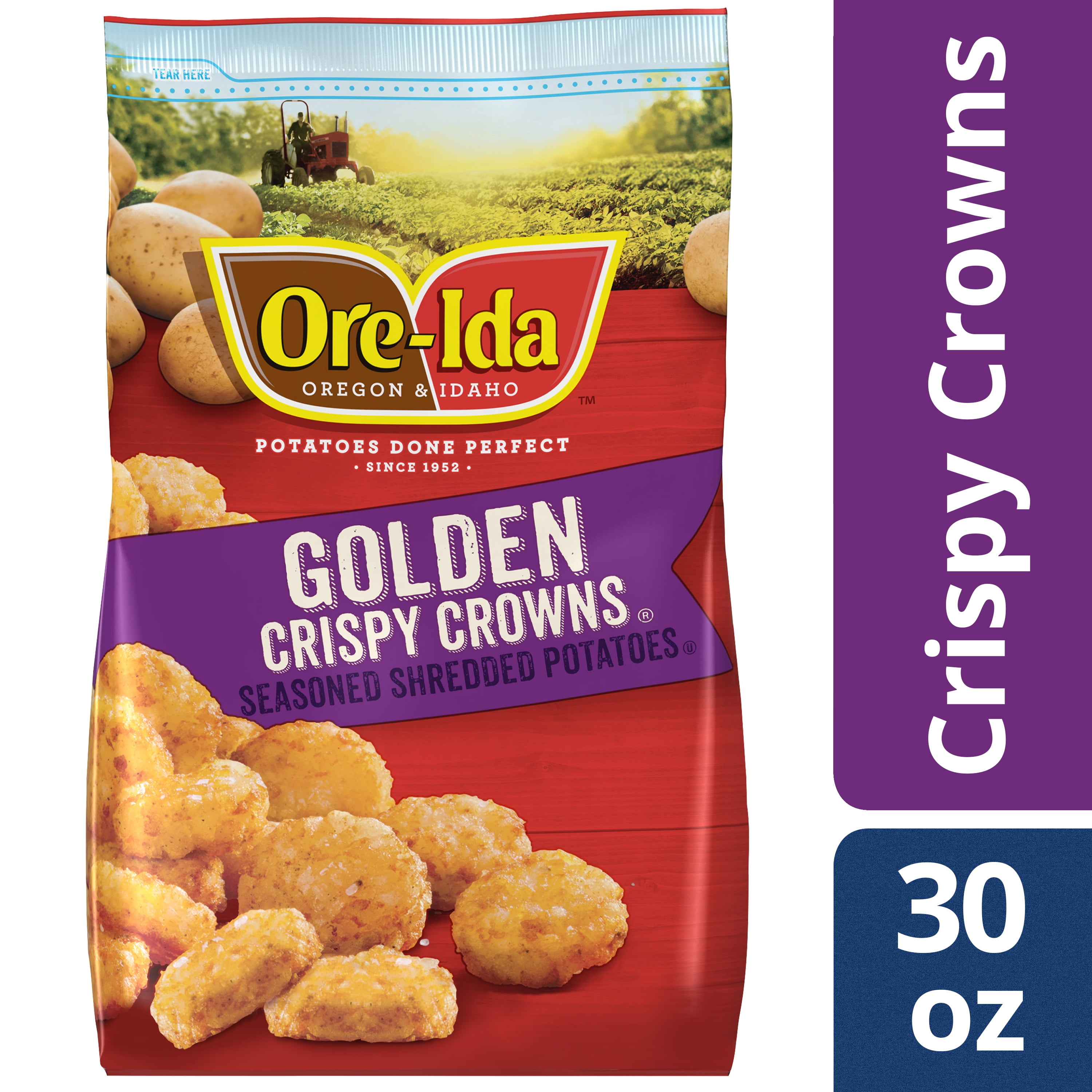 OreIda Golden Crispy Crowns Seasoned Shredded Potatoes, 30 oz Bag