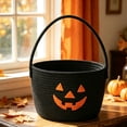 thumbnail image 4 of PYURTEP Halloween Pumpkin Candy Bucket, Trick or Treat Portable Plastic Pumpkin Bucket with Handle, Black Halloween Basket for Party Supplies Props, 4 of 6