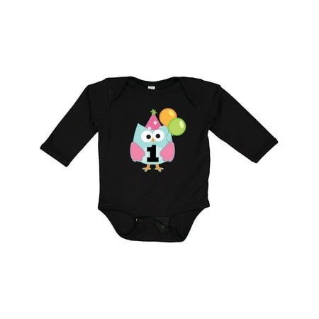 

Inktastic 1st Birthday Party Girls Owl Gift Baby Girl Long Sleeve Bodysuit