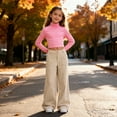 thumbnail image 2 of CPNG Girls' Corduroy Wide Leg Pants High Waisted Button Front Zipper Loose Wide Leg Casual Sweat Pants with Side Pockets(Beige,11-12 Years), 2 of 9