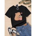 thumbnail image 1 of T-Shirt Graphique Mignon de Cochon d'Inde pour Filles - Col Rond Décontracté à Manches Courtes, Haut en Tricot Respirant pour l'Été, 1 of 6