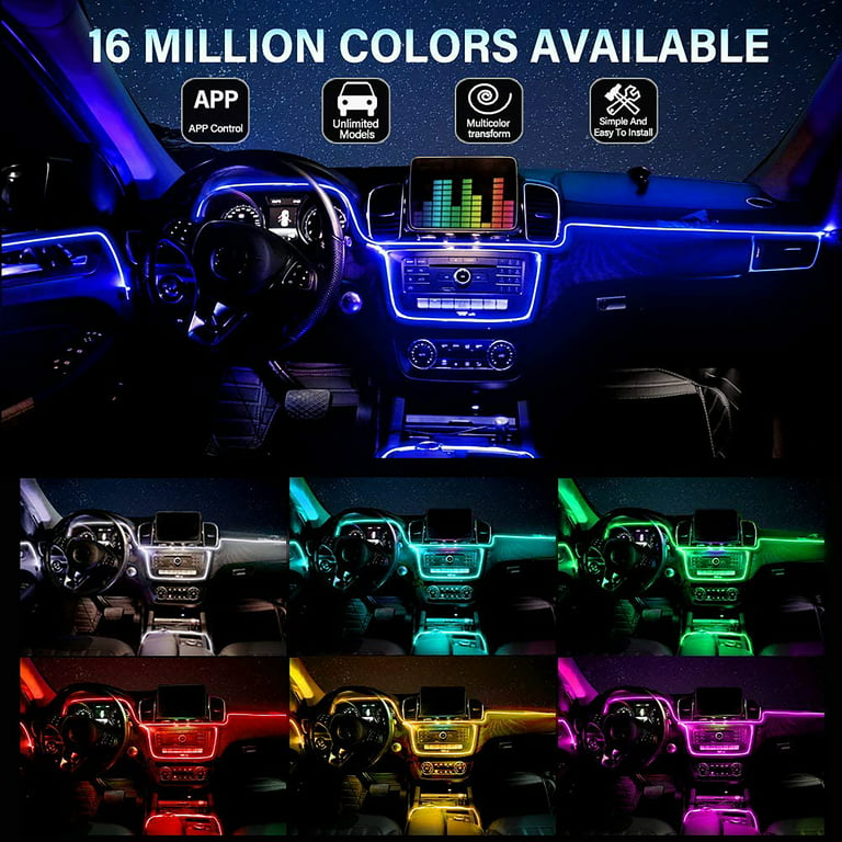 Monster Bluetooth Sound Reactive RGB LED Fiber Optic Car Interior Lighting Kit, 4-Pack, Size: One Size