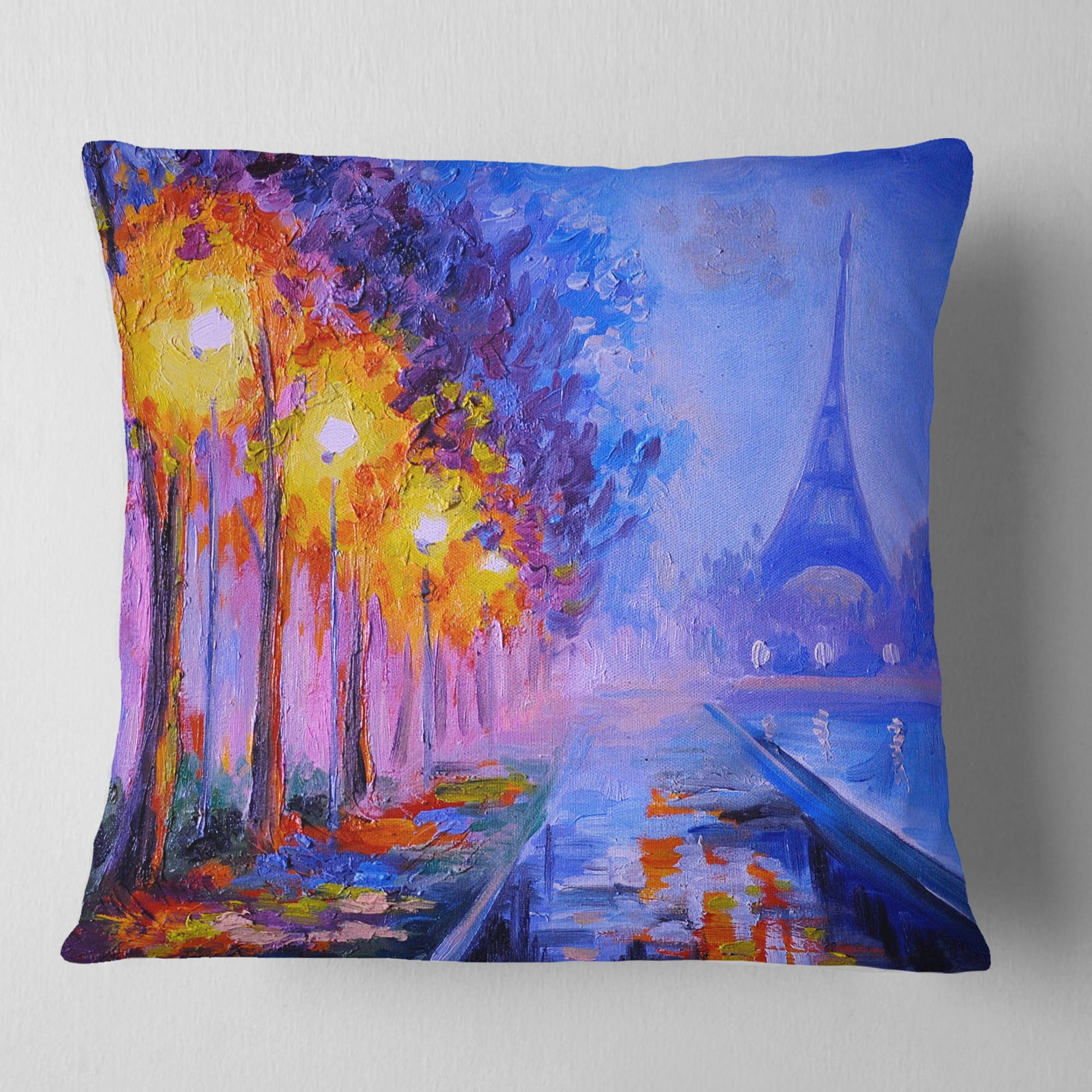 Designart View of Paris Eiffel Tower - Landscape Printed Throw Pillow - 18x18