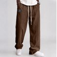 thumbnail image 2 of Mens Linen Cotton Pants Drawstring Waist Lightweight Baggy Sweatpants Loose Fit Beach Travel Straight Leg Pants With Pockets, 2 of 4