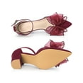 thumbnail image 4 of BLISSFUL STEP Women's Bow Knot Pointed Toe Block Heel Pumps Burgundy 9, 4 of 7