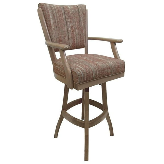 Classic Wood Swivel 30" Bar Stool Arms - Watusi Madder Red Fabric - Whitewash