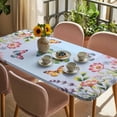 thumbnail image 3 of Blue Pink Flowers Table Cloths for 4 Foot Rectangle Tables, Spring Floral Butterfly Elegant Pastoral Patio Waterproof Elastic Fitted Tablecloths, Washable Rectangular Table Cover for Camping, 3 of 8
