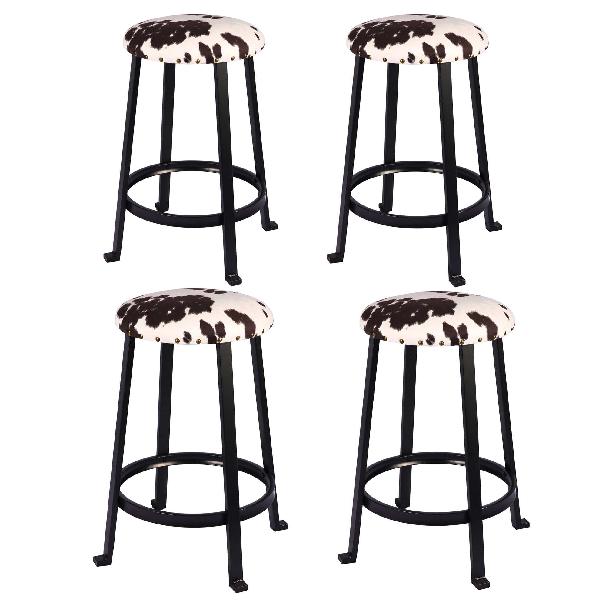 Leejay 24 inch Black Cow Print Bar Stools for Kicthen Dining Room,Set