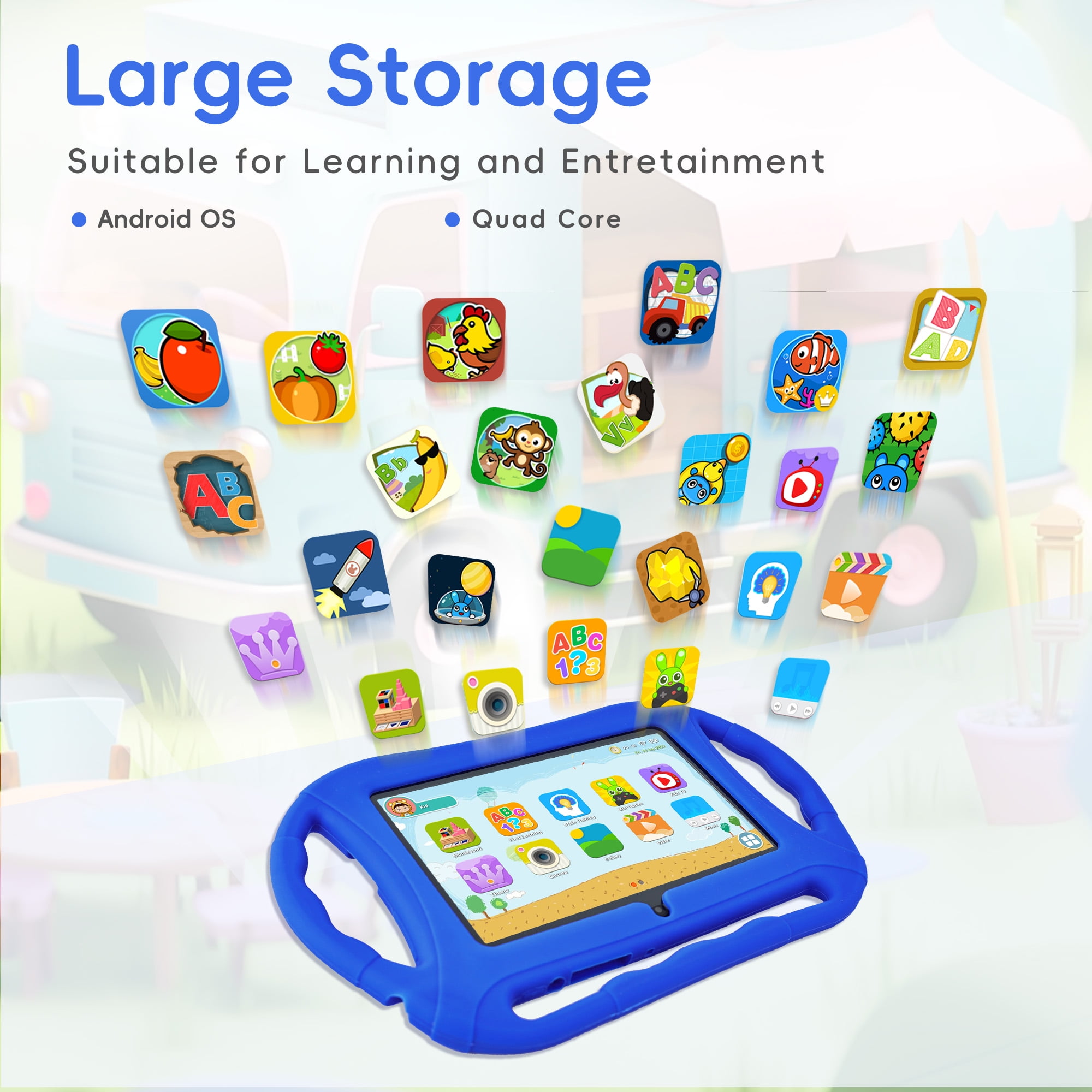 Veidoo Kids Tablet, 7 inch Android Tablet, 2GB+32GB, WiFi, IPS Screen, Children Tablet with Parental Control, Google Plays, Games, Learning Educational Tablet for Toddlers (Dark Blue)