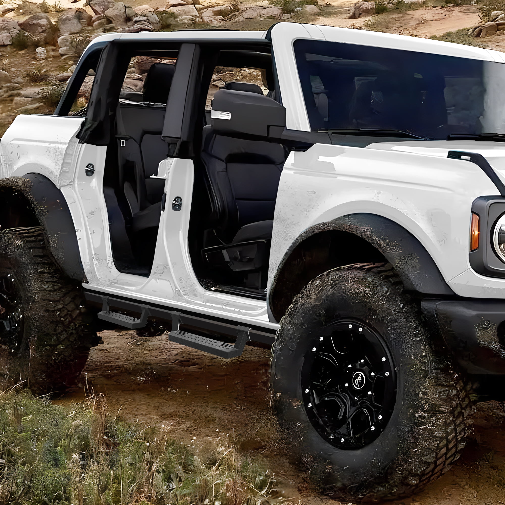 POFENZE Running Boards Side Steps for Ford Bronco 2021 2022 2023 2024 2025 Black Nerf Bars 4 Packs
