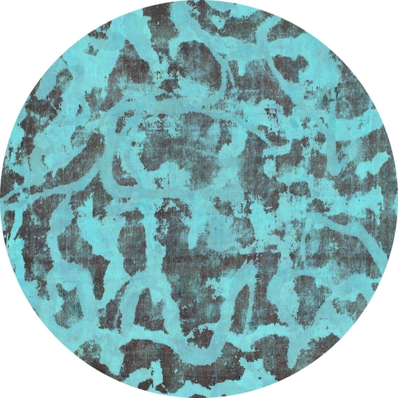 Ahgly Company Indoor Round Abstract Turquoise Blue Modern Area Rugs, 8' Round