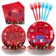 thumbnail image 1 of Juego de vajilla de fiesta Grencian Spider para quinto cumpleaños, 96 piezas, 1 of 7
