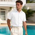 thumbnail image 6 of Uwinwear Mens Button Down Shirts Casual Lightweight Short Sleeve Solid Color Shirt Textured Linen Summer Beach Tops with Pocket,White,XL, 6 of 8