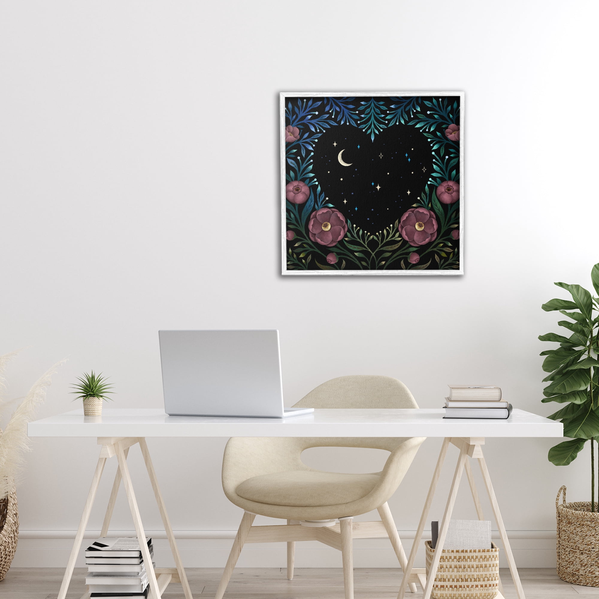 Stupell Industries Heart Night Sky Garden White Framed Giclee Art, design by Episodic Drawings