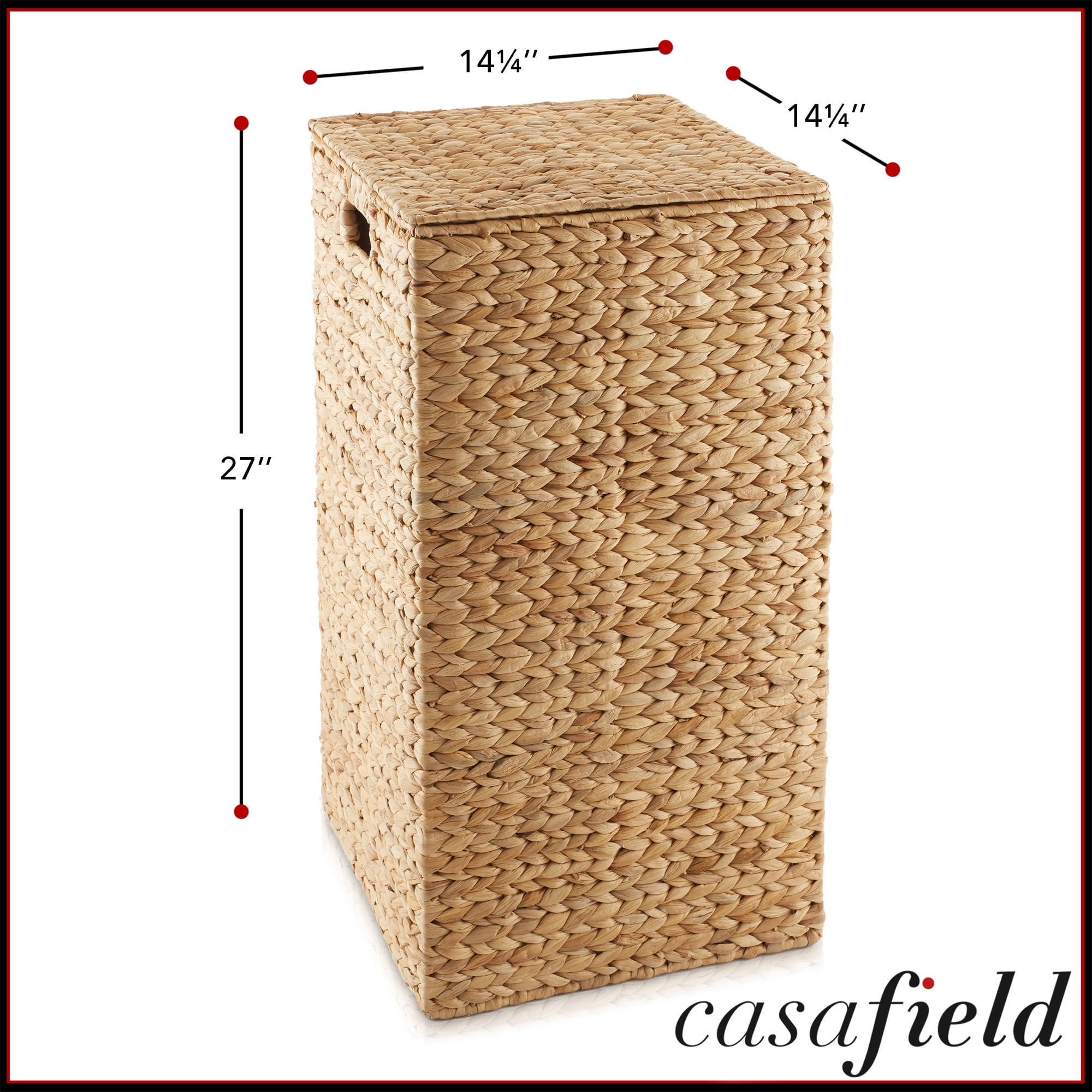 Casafield Laundry Hamper with Lid and Removable Liner Bag - Natural, Woven Water Hyacinth Square Laundry Basket for Clothes