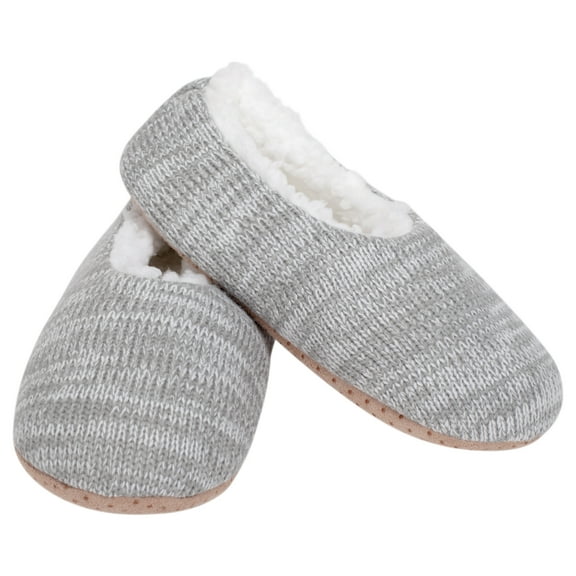 Simple Knit Womens Plush Lined Cozy Non Slip Indoor Soft Slipper - Grey Large