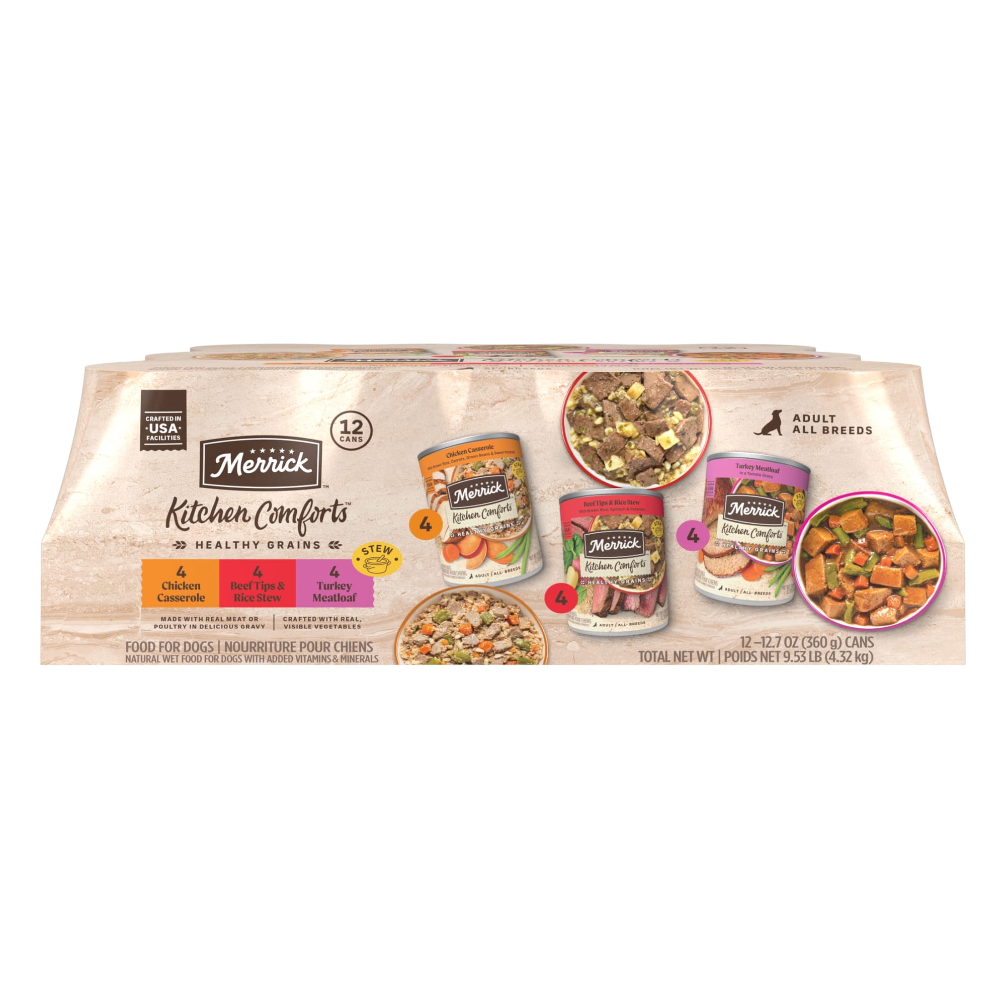 Merrick Kitchen Comforts Healthy Grains Variety Pack Wet Dog Food, 12.7 oz Cans (12 Pack)