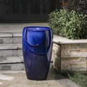 Glitzhome Cobalt Blue Ceramic Outdoor Fountain with Pump and LED Light