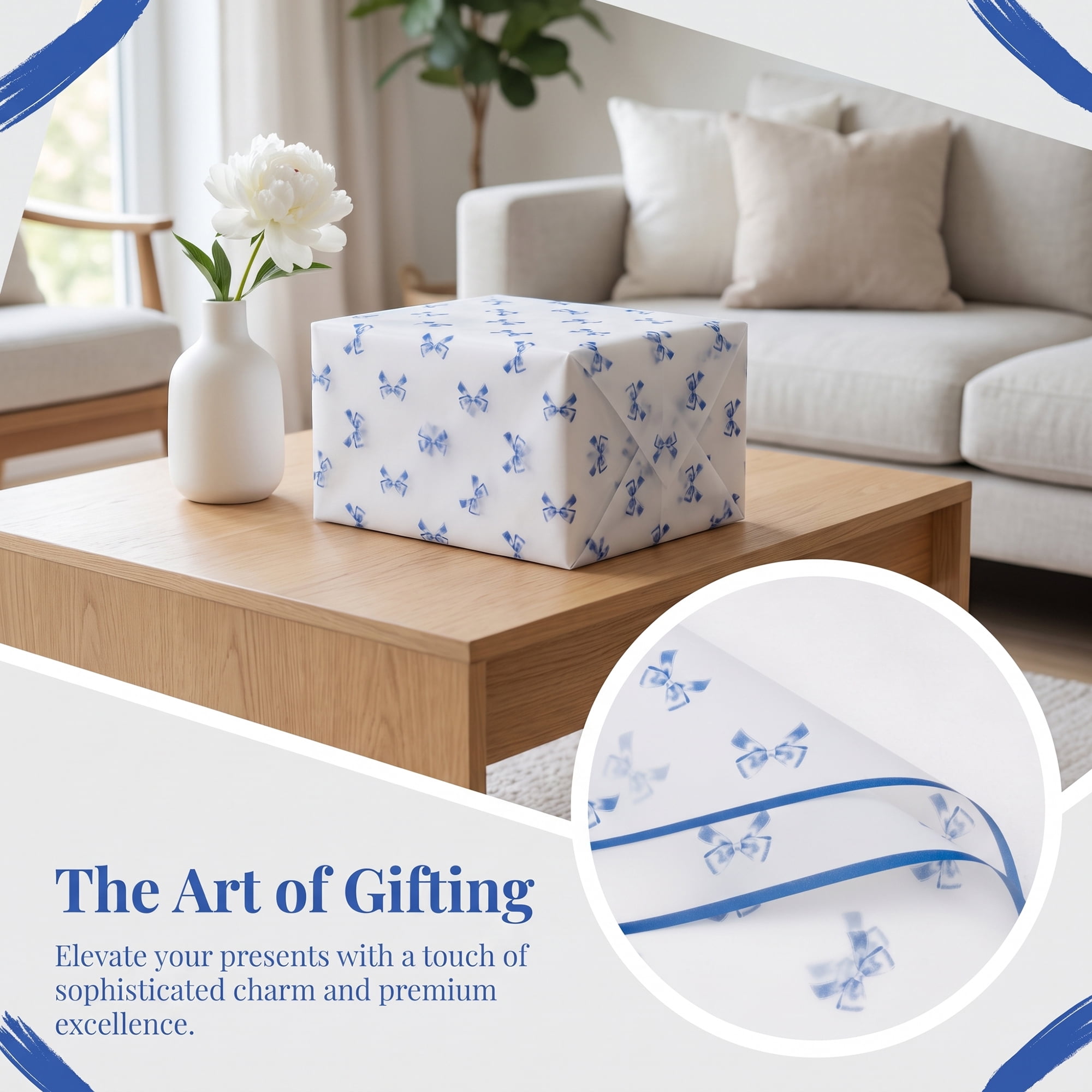 Unique Bargains Waterproof Luxury Matte Gift Wrapping Paper for Bouquets Blue 21.3"x 21.3"