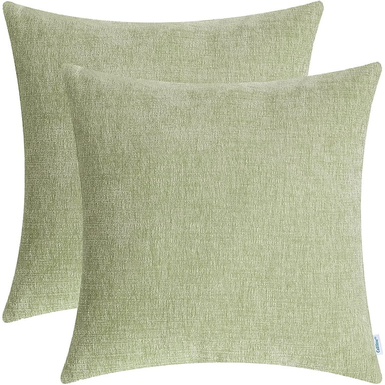 CaliTime Pack of 2 Cozy Throw Pillow Covers Cases for Couch Sofa Home Decoration Solid Dyed Soft Chenille 18 X 18 Inches Sage Walmart