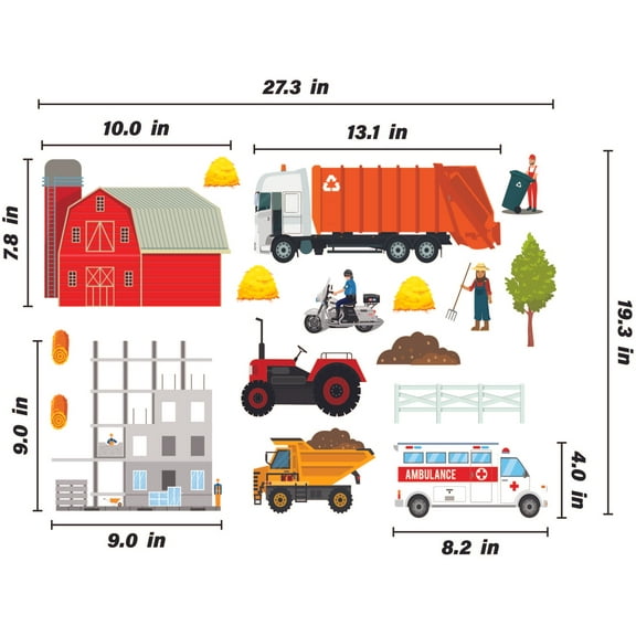 THE CITY - Stick & Peel DIY Build A City Scene Design Stickers Adhesive Vinyl Kids Bedroom Wall Decal Sheet - Removable Home Art Construction Site & Farm City Vehicles Wall Decor 27.3" x 19.3"
