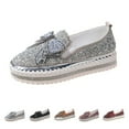 thumbnail image 2 of XIMIN Women's Platform Rhinestones Glitter Slip On Sneakers Cute Bowknot Flat Walking Loafers Comfy Breathe Canvas Hand-Stitching Platform Casual Fashion Dress Shoes, 2 of 9