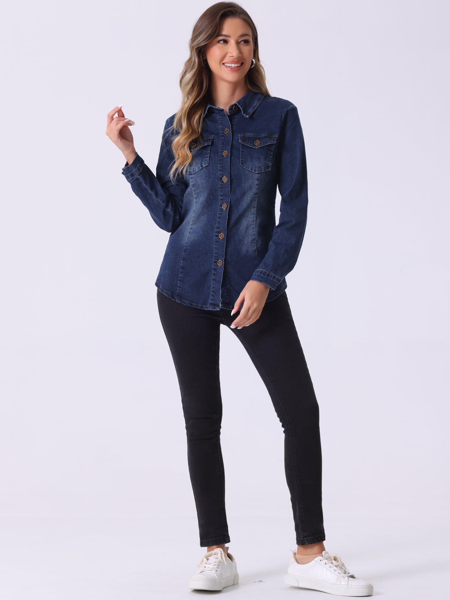 DARING DIVA Women's Long Sleeve Denim Jacket S Dark Blue