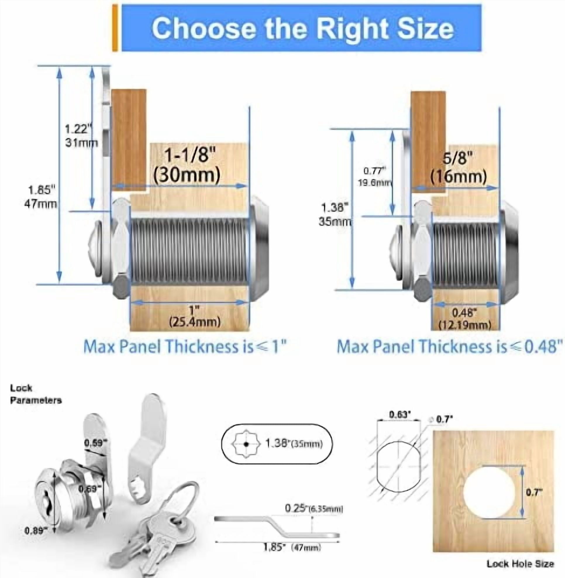 5 Pack Cabinet Locks Keyed Alike, 5/8" Cabinet Locks with Keys, Rv Cam Lock for Storage Door Rv Compartment Lock Secure File Drawer Mailbox Toolbox, Zinc Alloy
