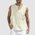 thumbnail image 2 of Ierhent Mens Workout Tank Tops Men's Knit Tank Tops Casual Sleeveless T Shirts Beach Tank Shirts with Pocket(Beige,L), 2 of 5