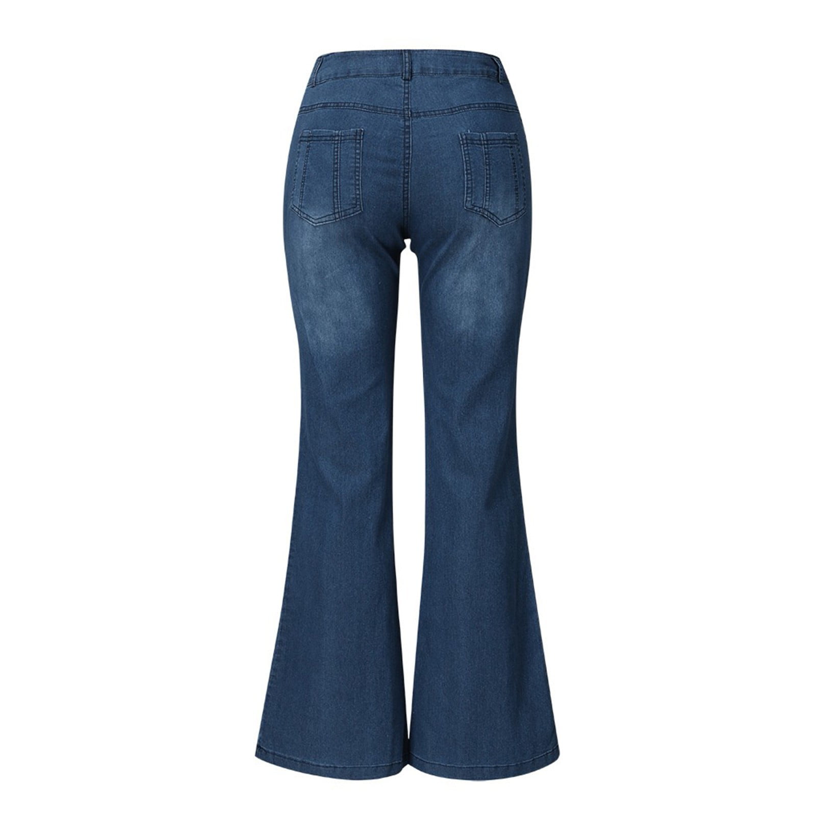 Voncos Summer Pants Women- Relaxed Fit Plus Size Fashion Solid Wide-Leg  Versatile Boot Cut Jeans Long pants 