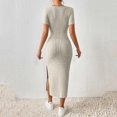 thumbnail image 7 of bbyeadc Women's Summer Bodycon Dresses Square Neck Short Sleeve Casual Sundresses Knit Side Slit Ribbed Midi Dress (Khaki, 2XL), 7 of 7