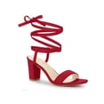 thumbnail image 1 of BLISSFUL STEP Women's Open Toe Lace up Block High Heels Sandals Red 9.5, 1 of 8