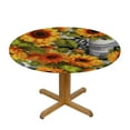 thumbnail image 3 of Chilfamy Sunflower Round Tablecloth Spring Summer Flower Black Buffalo Plaid Yellow Floral Decorative Table Cloth with Dust-Proof Wrinkle Resistant Decor for Home Dining Room Outdoor Patio 46-50, 3 of 8
