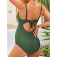 thumbnail image 5 of Sociala Maternity Swimsuit One Piece Tie Back Bathing Suit Scallop Trim V Neck Pregnancy Swimwear, 5 of 7